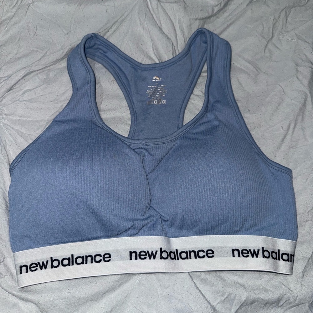 New balance Women's Light Blue Racerback Sports Bra with Logo Band
